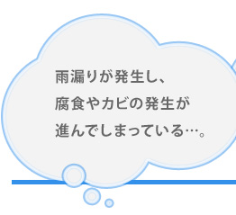 雨漏りが発生し、腐食やカビの発生が進んでしまっている…。