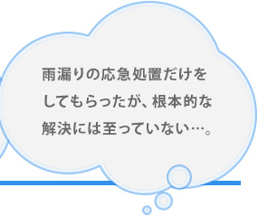 雨漏りの応急処置だけをしてもらったが、根本的な解決には至っていない…。